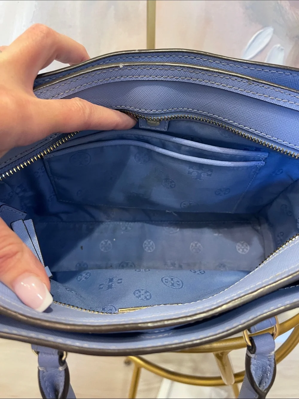 Tory Burch Periwinkle Saffiano Leather Satchel